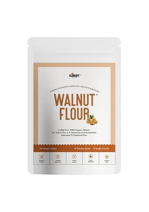 Saket Foods Walnut Flour| Pure And Organic, Gluten Free, Nutrient Rich Powder Ideal For Making- Kheer, Ice-Cram, Macarons, Cakes, Puddings (250 G (Pack Of 1), Walnut-Flour)