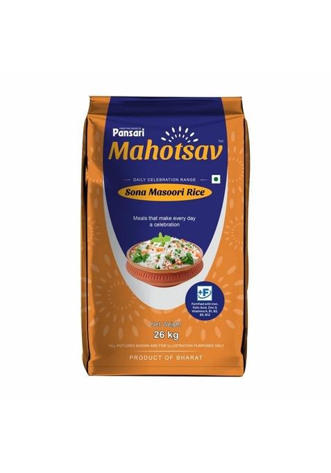 Pansari Mahotsav Sona Masoori Rice 26Kg By – Fortified With Vitamins & Minerals Perfect For Everyday Meals Balanced Diet