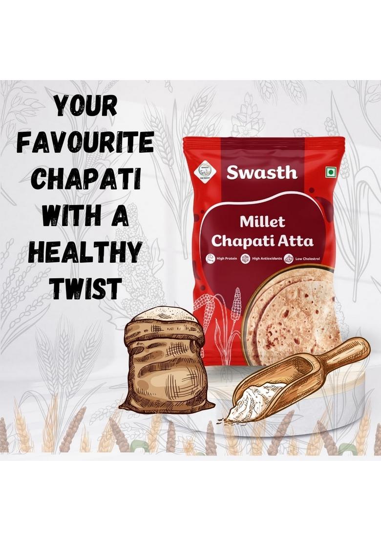 Swasth Millet Chapati Atta (Flour) Made With 55% Millets Rich In Dietary Fiber,Low Carbohydrates,Atta Contains Low Glycemic Index|High Protein,Helps To Control Sugar Levels.