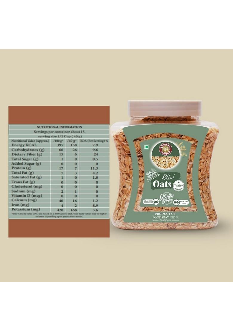 Organic Nation Rolled Oats 600G | Whole Grain High Protein & Fibre Gluten-Free Healthy Breakfast Ideal For Overnight Oats, Smoothies Baking Vegan Natural