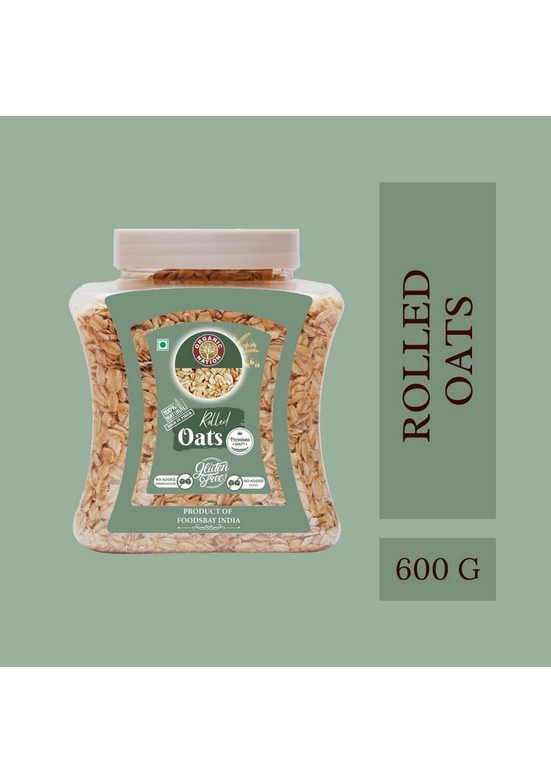 Organic Nation Rolled Oats 600G | Whole Grain High Protein & Fibre Gluten-Free Healthy Breakfast Ideal For Overnight Oats, Smoothies Baking Vegan Natural