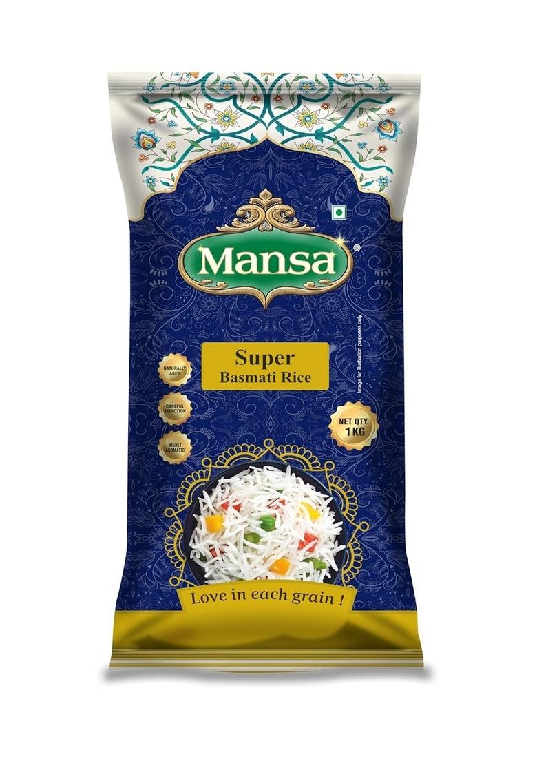 Mansa Super Basmati Rice 1Kg | Aged Long Grain Naturally Aromatic & Fluffy Ideal For Biryani, Pulao Daily Cooking Non-Sticky Hygienically Packed
