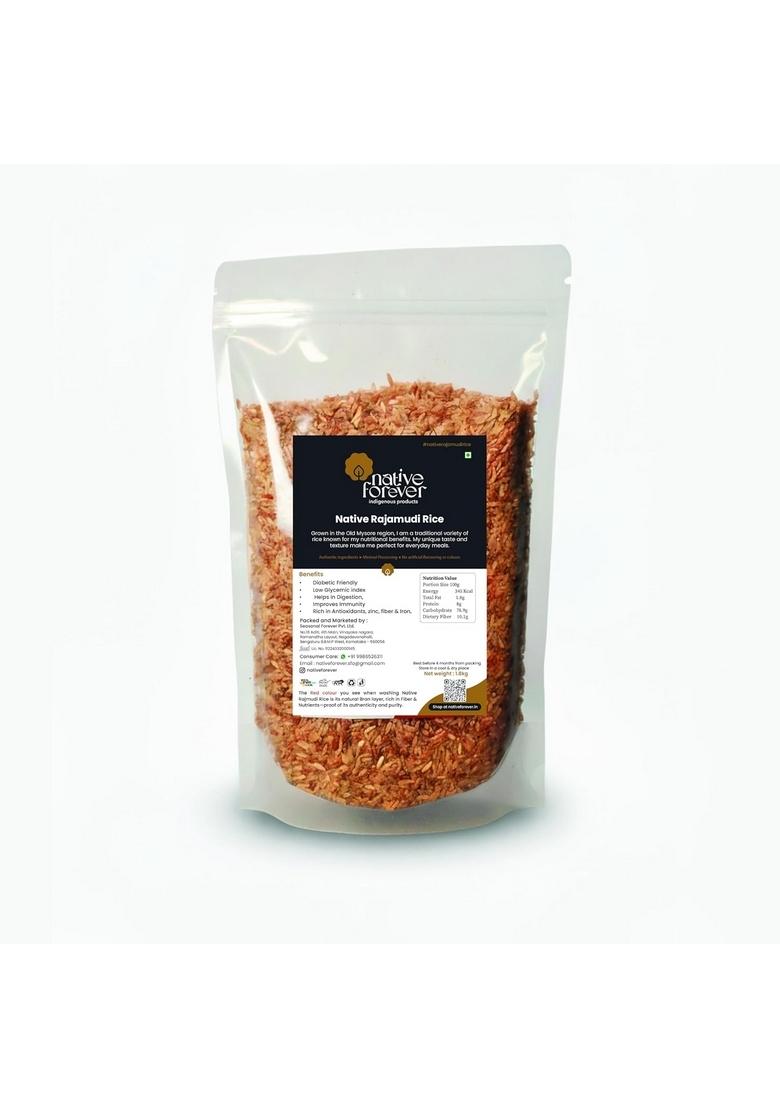 Native Forever Rajamudi Red Rice 900G | Low Gi For Diabetic Organic & Semi-Polished Lal Chawal, Rice, Kempu Akki, Rakthashali Or Brown High Protein Fiber