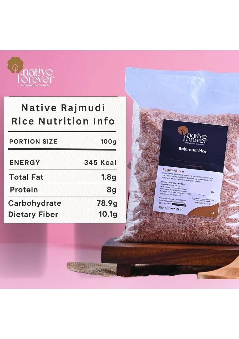 Native Forever Rajamudi Red Rice 900G | Low Gi For Diabetic Organic & Semi-Polished Lal Chawal, Rice, Kempu Akki, Rakthashali Or Brown High Protein Fiber