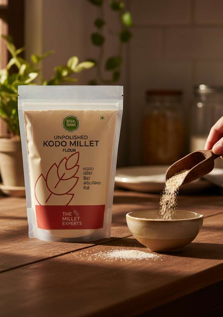 Ritual Farms Kodo Millet Flour 500G Pack – Finely Ground For Recipes And Kitchen Use (500Gm) - Indya