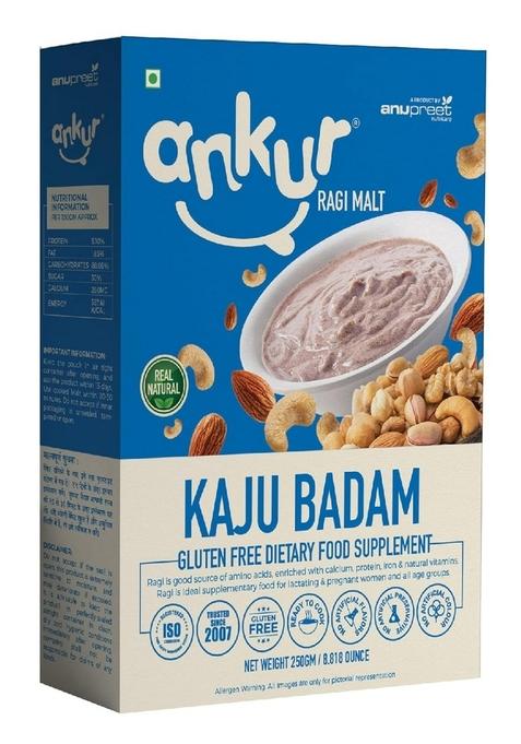 Ankur Kaju Badam Ragi Malt | Sprouted Ragi| Nachani Satva Cashews Almonds| All Natural |Gluten Free |Vaccum Packed 200 Gm