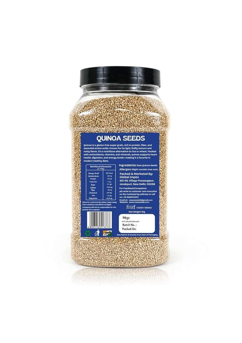 Mewawala Premium Quinoa Seeds, 1 Kg, Gluten-Free, High In Protein And Fibre, 100% Natural - Indya