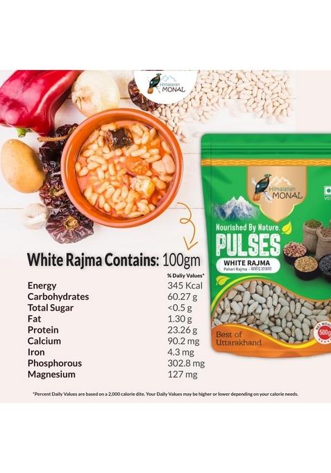 Himalayan Monal Monal-White Rajma ((Family Pack))-Munsiyari'S Famous Pahadi Navy Beans-Haricot Beans||Loaded With Vit-B,Protein,Fibre & Minerals||Handpicked By Uttarakhand'S Farmers-Family Pack Of 3-1.5Kgs Total