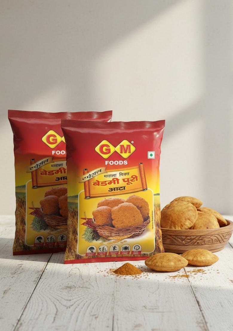 Gm Foods Bedmi Puri Atta Mix 400 Gram (Pack Of 2) | Ready To Cook Urad Dal & Wheat Flour Instant Masala For Authentic North Indian Breakfast Soft Crispy Poori
