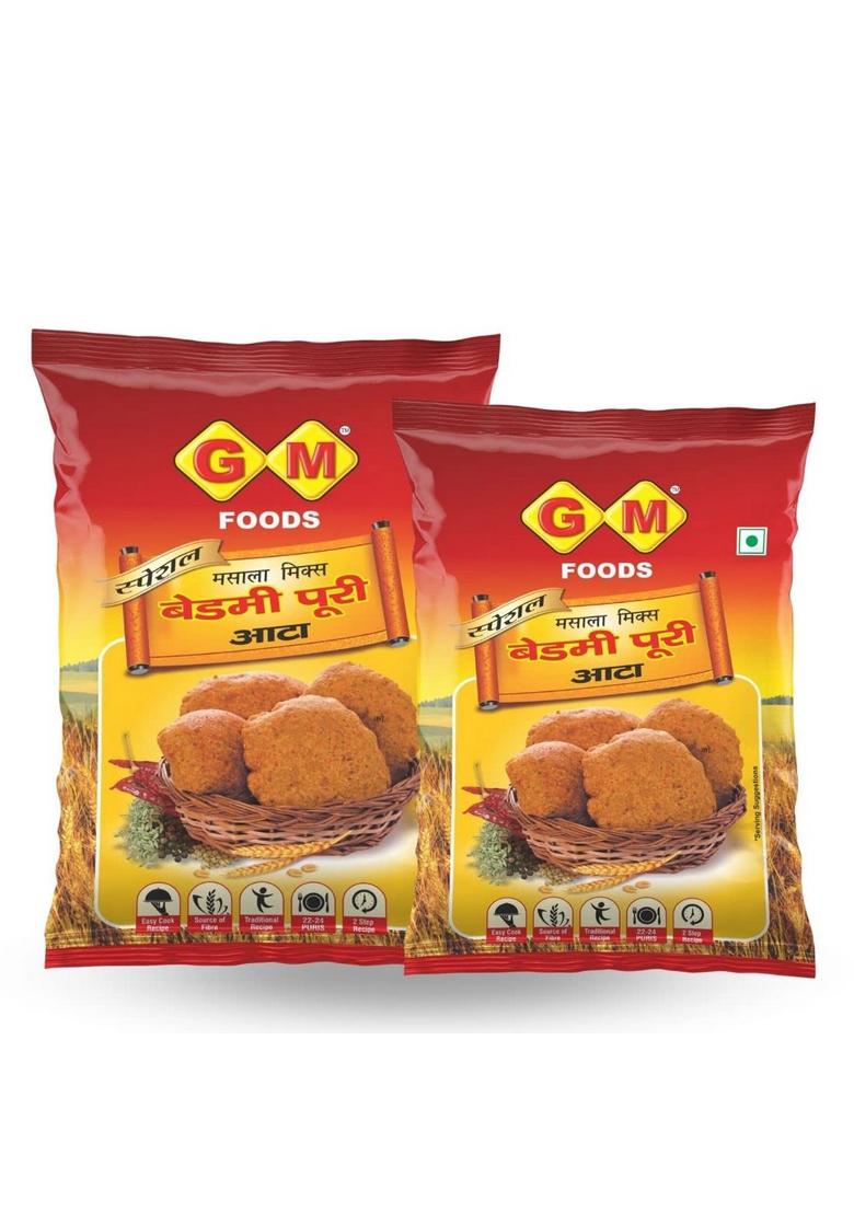 Gm Foods Bedmi Puri Atta Mix 400 Gram (Pack Of 2) | Ready To Cook Urad Dal & Wheat Flour Instant Masala For Authentic North Indian Breakfast Soft Crispy Poori