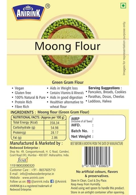 Anirink Green Moong Flour/Green Gram Flour/Moong Flour/Gluten Free/High Protein, Fibre & Iron/Dietary Fiber/Weight Loss/Healthier Alternative To Wheat Flour (500Gm)