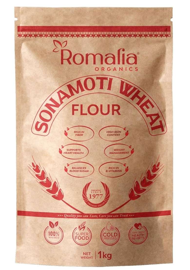 Romalia Ayurveda Sona Moti 100% Organic Whole Wheat Grain 1Kg | Cold-Pressed High In Fiber & Iron Natural Roti Baking No Pesticides - Indya