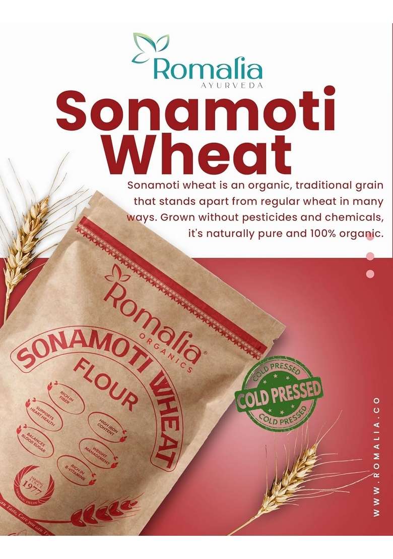 Romalia Ayurveda Sona Moti 100% Organic Whole Wheat Grain 1Kg | Cold-Pressed High In Fiber & Iron Natural Roti Baking No Pesticides - Indya