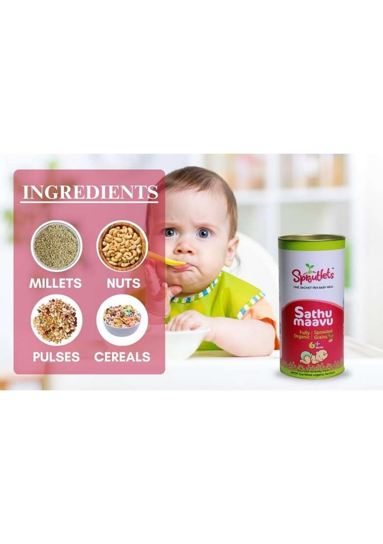 Sproutlets Sathu Maavu - 300 Gm Natural Organic Health Mix For Babies An Instantly Wholesome Sprouted Multigrain Flour Food Rich In Nutrients - Indya