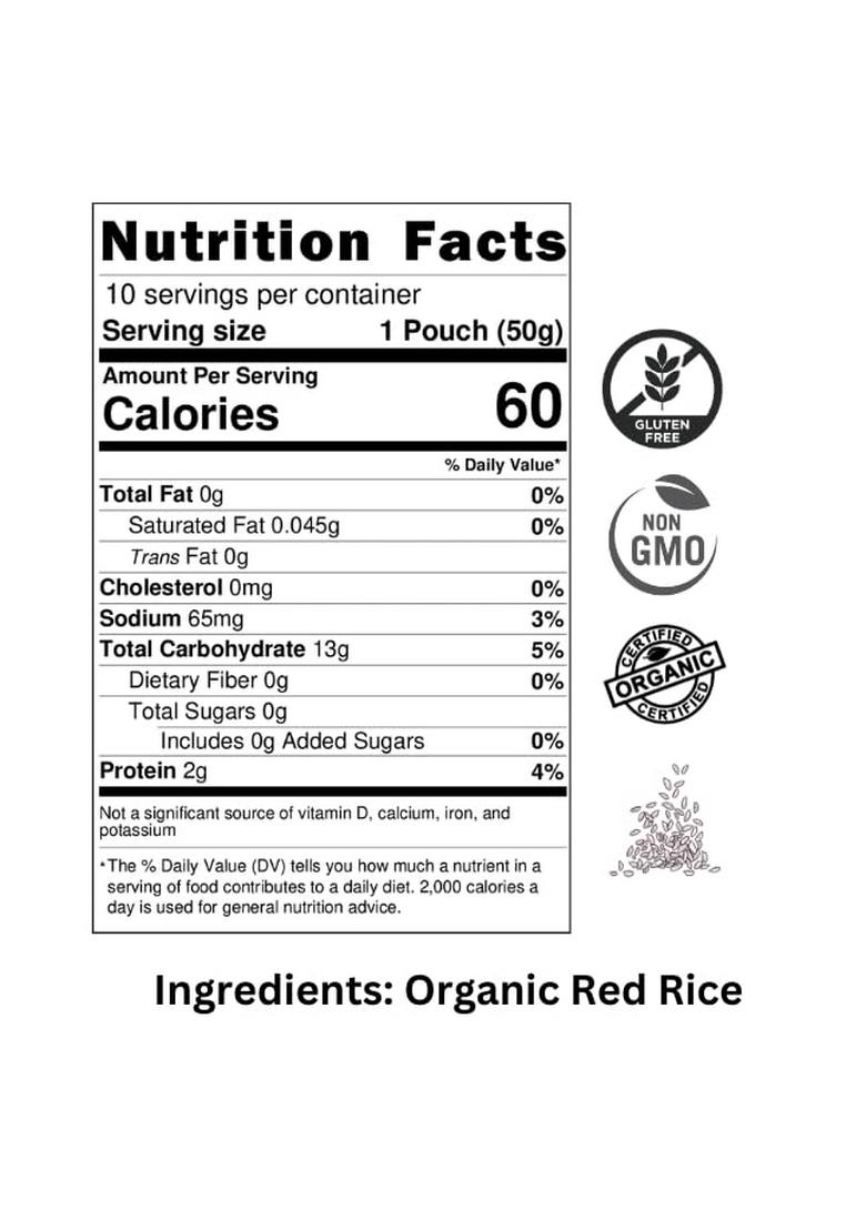Nu Organics Red Rice 500G Organic, Whole Grain, Rich In Fiber & Antioxidants Supports Weight Management Heart Health,Laal Tinni Ka Chawal