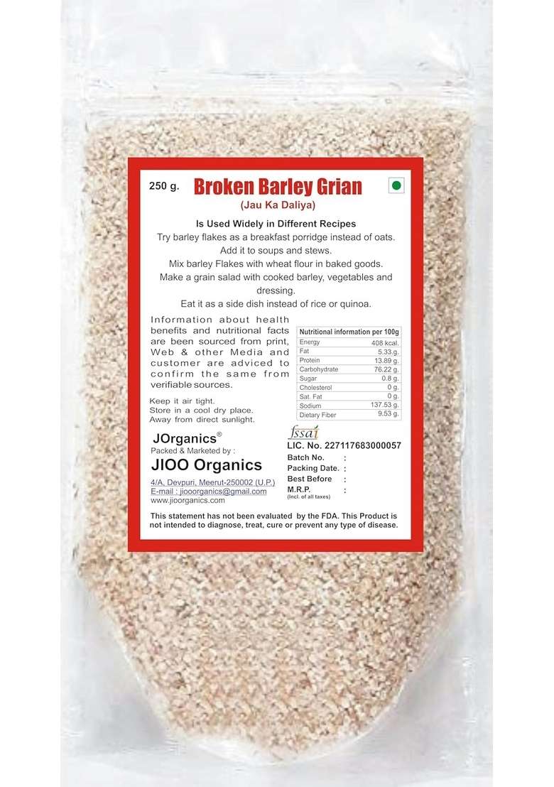 Jorganics Broken Barley Grian (Jau Ka Daliya), Pure Dalia | Cooks In 15 Minutes Millet Jau Daliya100% Natural, No Preservatives, Chemicals - Indya
