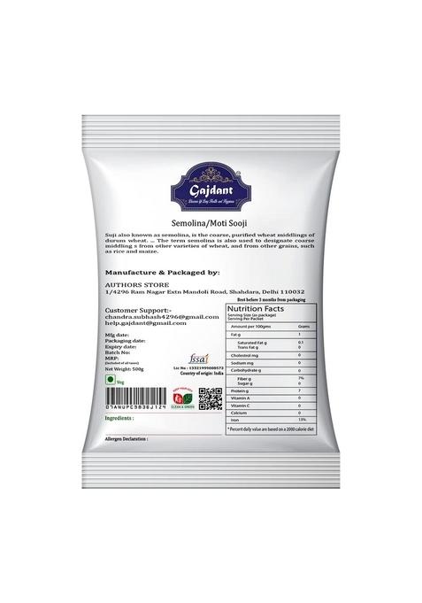 Gajdant Moti Sooji | Coarse Semolina Perfect For Upma, Halwa, Idli, Pasta & Baking Ideal Crispy Snacks, Rava Dosa, Porridge