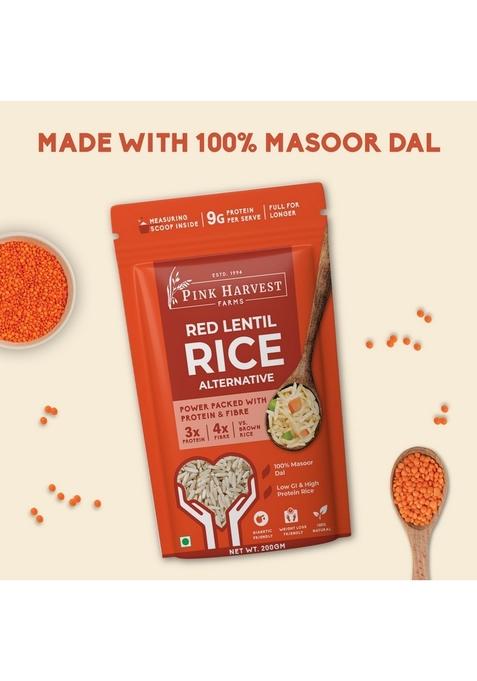 Pink Harvest Farms Red Lentil Rice Alternative, 200G | Diabetic-Friendly High Protein Low Gi Gluten-Free Plant-Based Healthy Substitute (Pack Of 1)