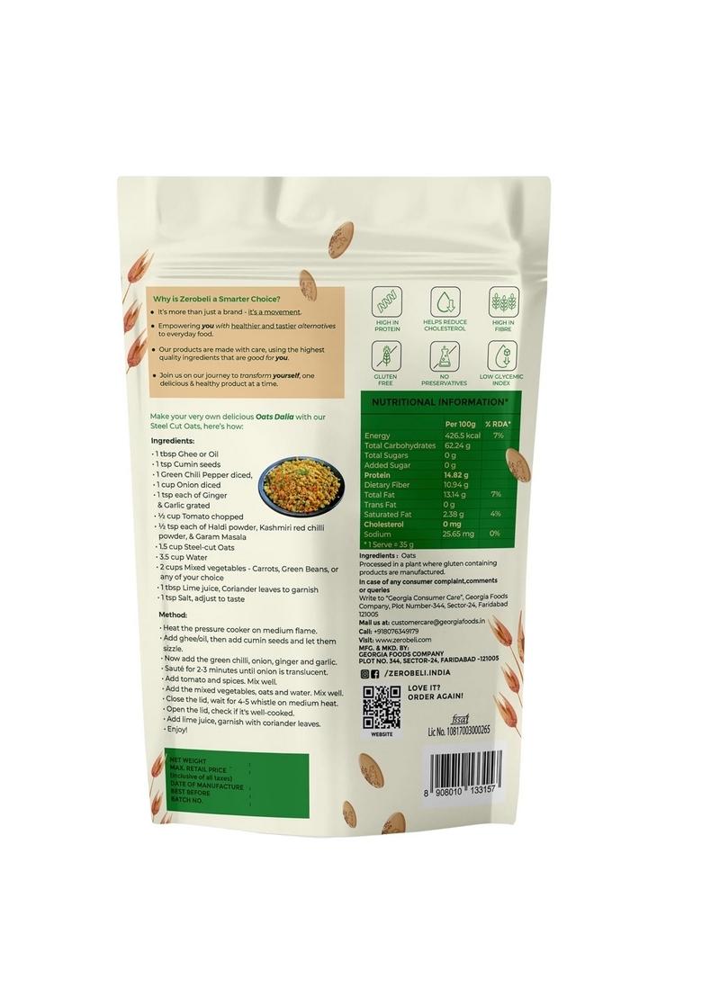 Zerobeli Gluten Free Steel Cut Oats 1Kg | Hearty And Healthy Low Glycemic Index Aids Weight Loss