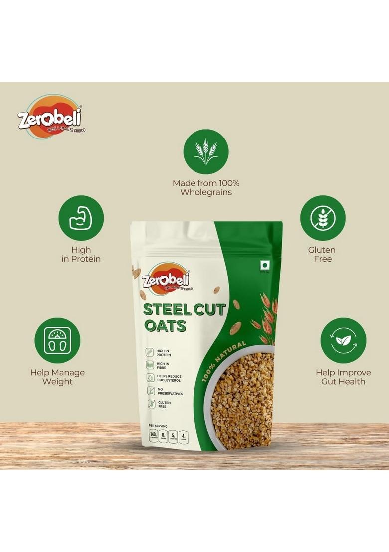 Zerobeli Gluten Free Steel Cut Oats 1Kg | Hearty And Healthy Low Glycemic Index Aids Weight Loss
