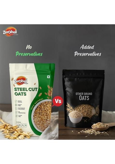 Zerobeli Gluten Free Steel Cut Oats 1Kg | Hearty And Healthy Low Glycemic Index Aids Weight Loss