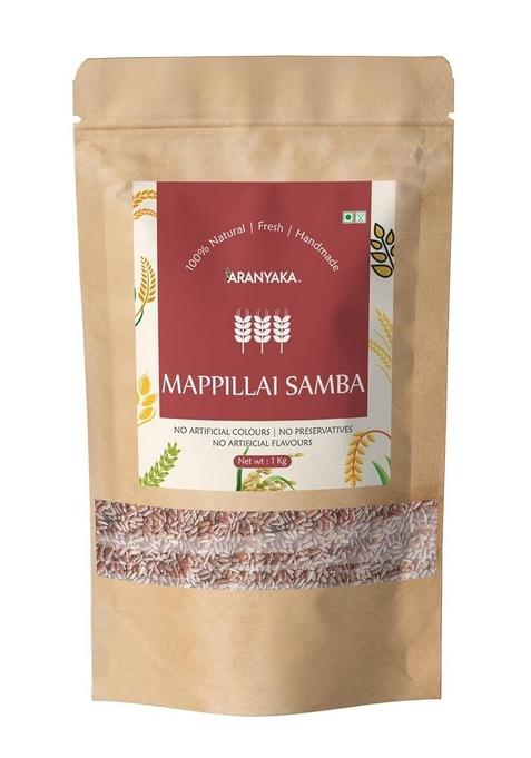 Aranyaka Traditional Kaikuthal(Hand-Pounded) Red Rice - Mappillai Samba 1 Kg | Diabetic Friendly-Low Glycemic Index Gluten Free (Medium Grain, Unpolished, Parboiled|
