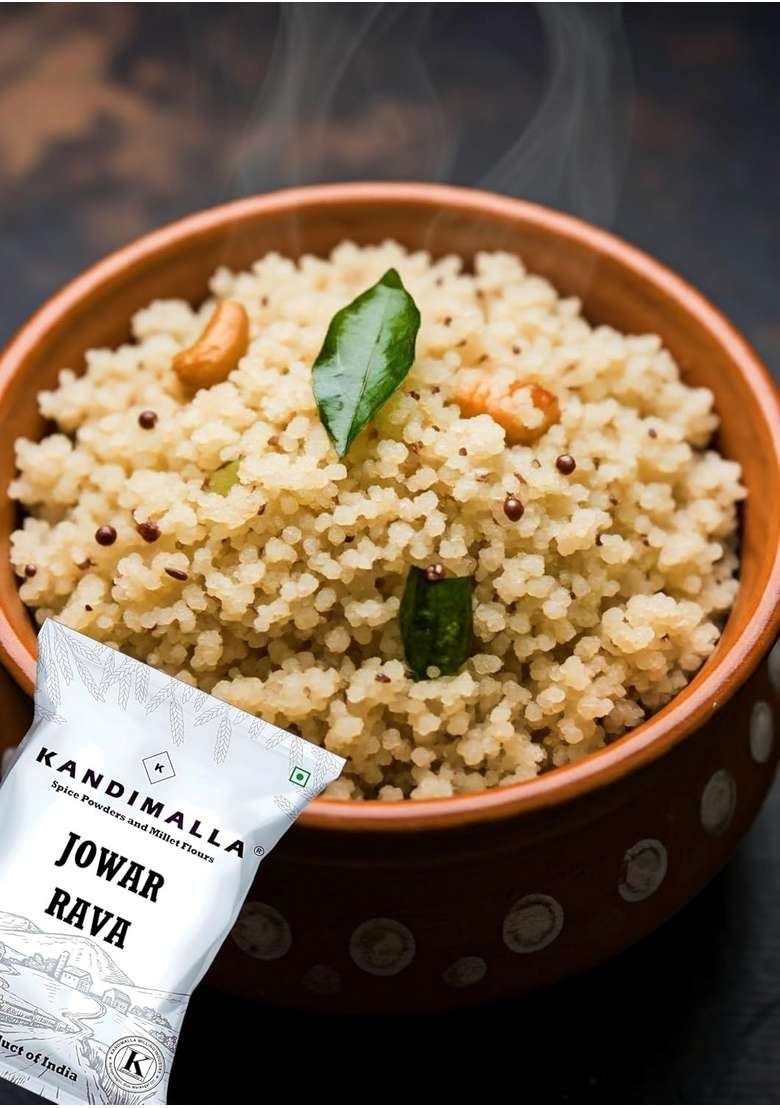 Kandimalla Jowar Rava | 500 Gram Sorghum Dalia Naturally Gluten-Free & Protein-Rich Stone-Ground Suji For Soft Upma Porridge, Kichidi - Indya