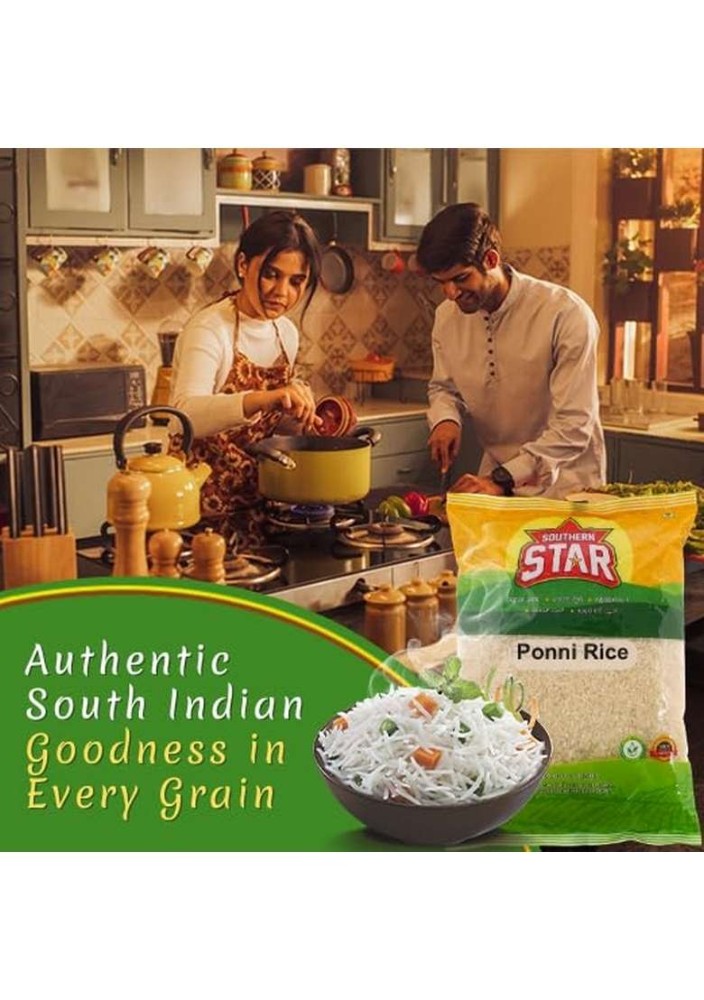 Southern Star Premium Parboiled Ponni Rice, 1 Kg | Naturally Aged, Lightweight & Aromatic, Soft Fluffy Ideal For Idli, Sambar Dosa, Pongal, Biryani Daily Meals Gluten-Free Low Gi No Additives Pesticide Tamil Nadu Exported Quality - Indya