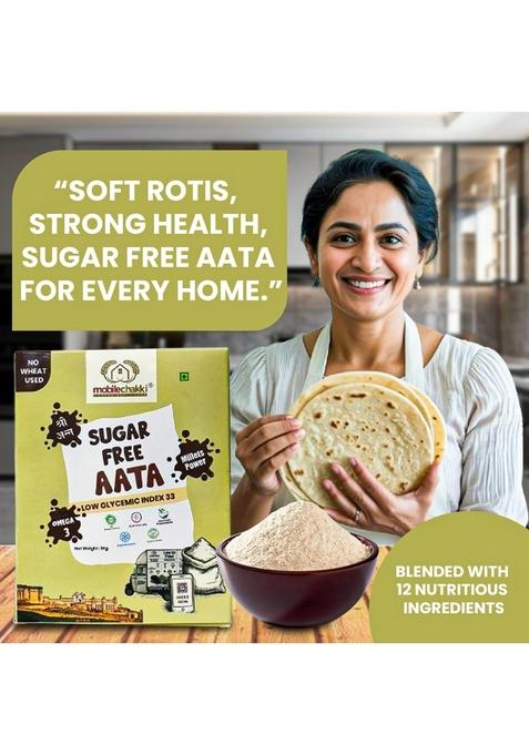 Mobile Chakki Diabetic Friendly Multigrain Atta | Sugar-Free & Wheat-Free Flour For Sugar Control Low Gi-33 High Fiber Celiacs, Diabetes Weight Loss, 1Kg
