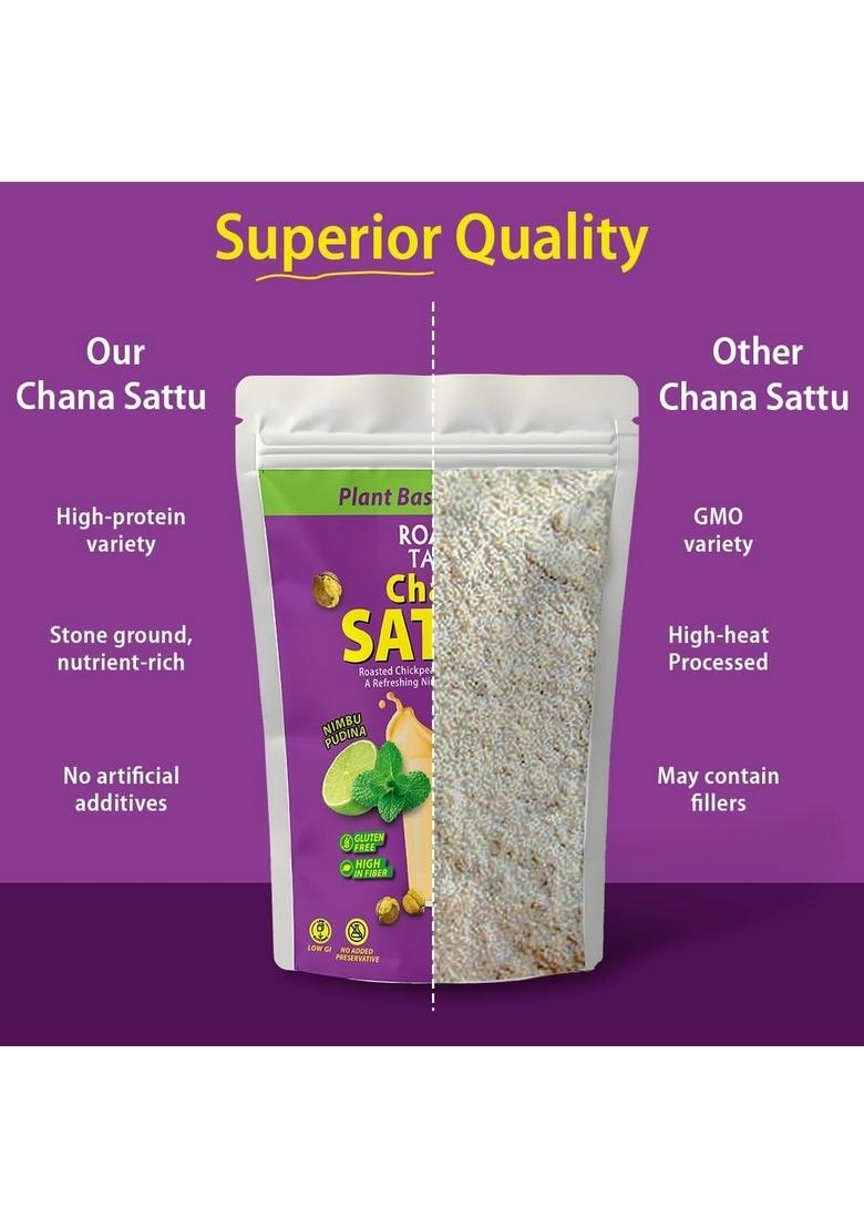 Roasty Tasty Chana Sattu Powder | Nimboo Pudina Flavor Plant Based Protein Energy Booster High In Fiber Healthy Food Roasted Atta Gluten Free 250 Gm