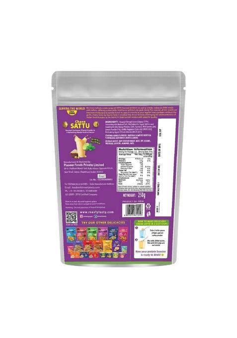Roasty Tasty Chana Sattu Powder | Nimboo Pudina Flavor Plant Based Protein Energy Booster High In Fiber Healthy Food Roasted Atta Gluten Free 250 Gm