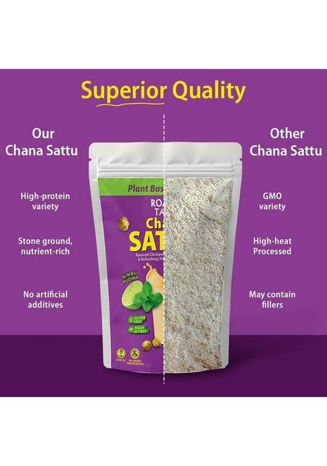 Roasty Tasty Chana Sattu Powder | Nimboo Pudina Flavor Plant Based Protein Energy Booster High In Fiber Healthy Food Roasted Atta Gluten Free 250 Gm
