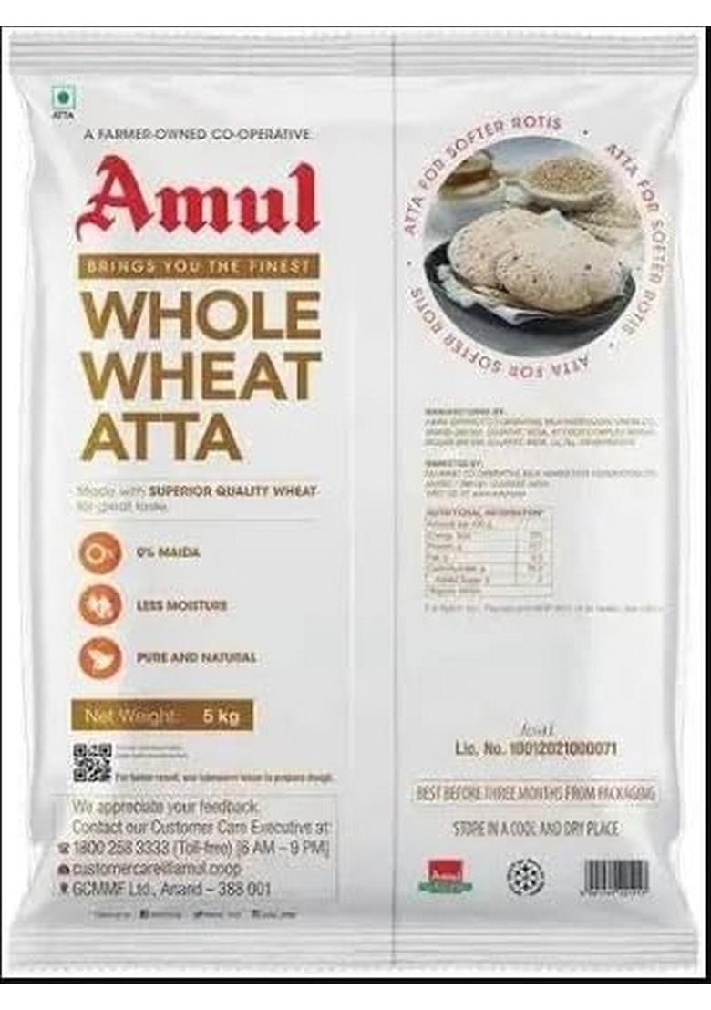 Amul Premium Whole Wheat Atta, Farmer-Owned Co-Operative Flour, Enriched With Care And Passion