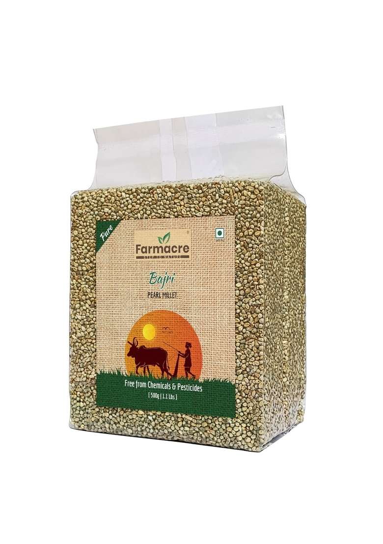 Farmacre With Logo Premium Bajra Millets 500 Gm Rich In Nutrients Gluten Free High Fibre Unpolished Whole Grain Kambu Pearl Millet Perfect For Breakfast - Indya