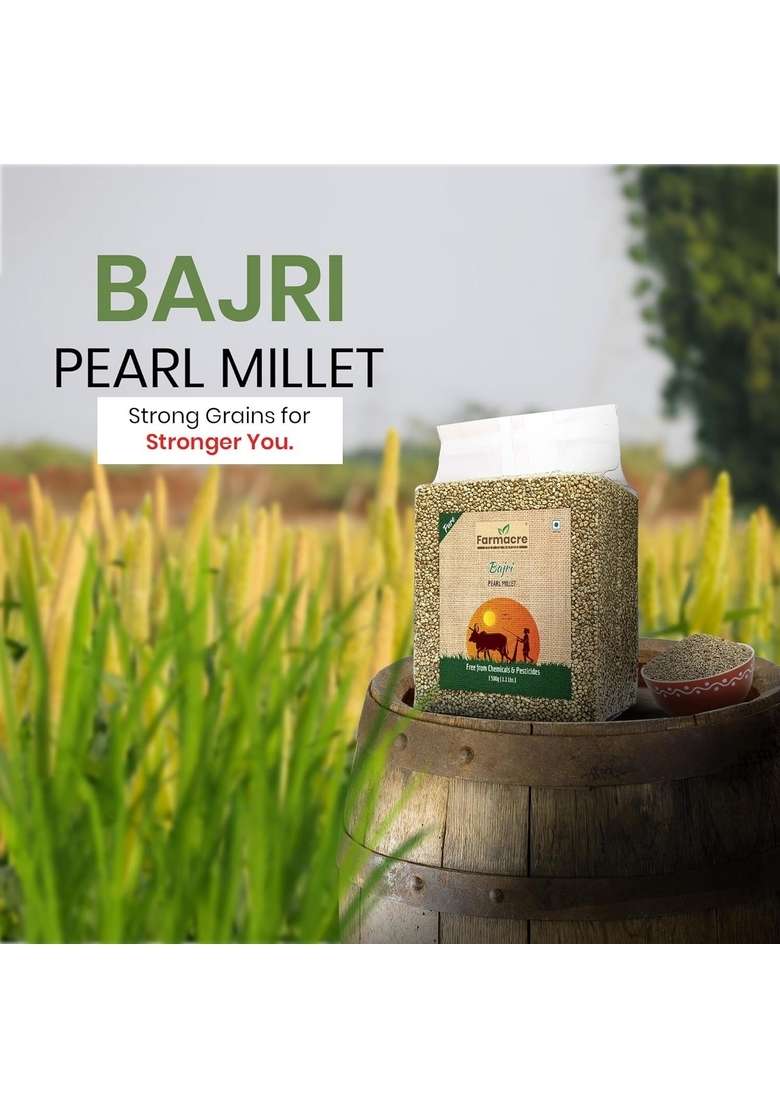 Farmacre With Logo Premium Bajra Millets 500 Gm Rich In Nutrients Gluten Free High Fibre Unpolished Whole Grain Kambu Pearl Millet Perfect For Breakfast - Indya