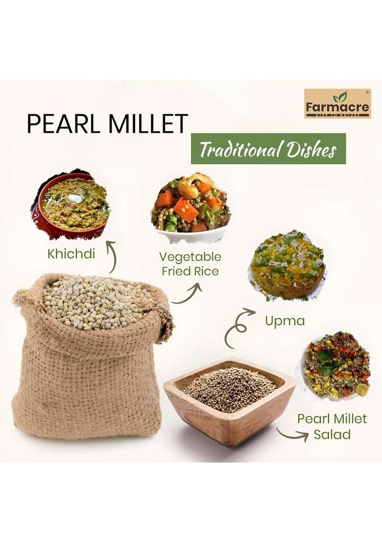 Farmacre With Logo Premium Bajra Millets 500 Gm Rich In Nutrients Gluten Free High Fibre Unpolished Whole Grain Kambu Pearl Millet Perfect For Breakfast - Indya