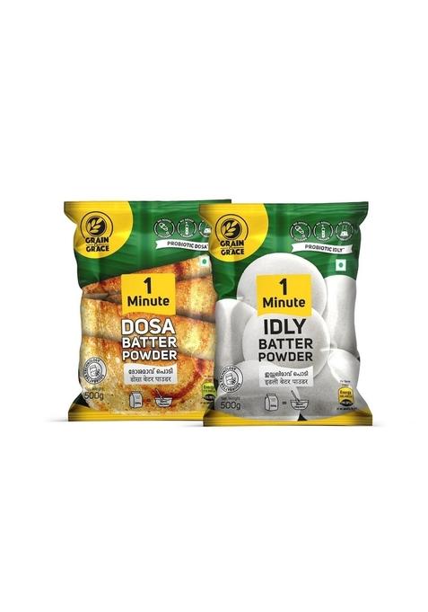 Grain 'N' Grace N 1 Minute Idli Dosa Batter Powder Combo Vegetarian South Indian Instant Mix (500Gm Each)