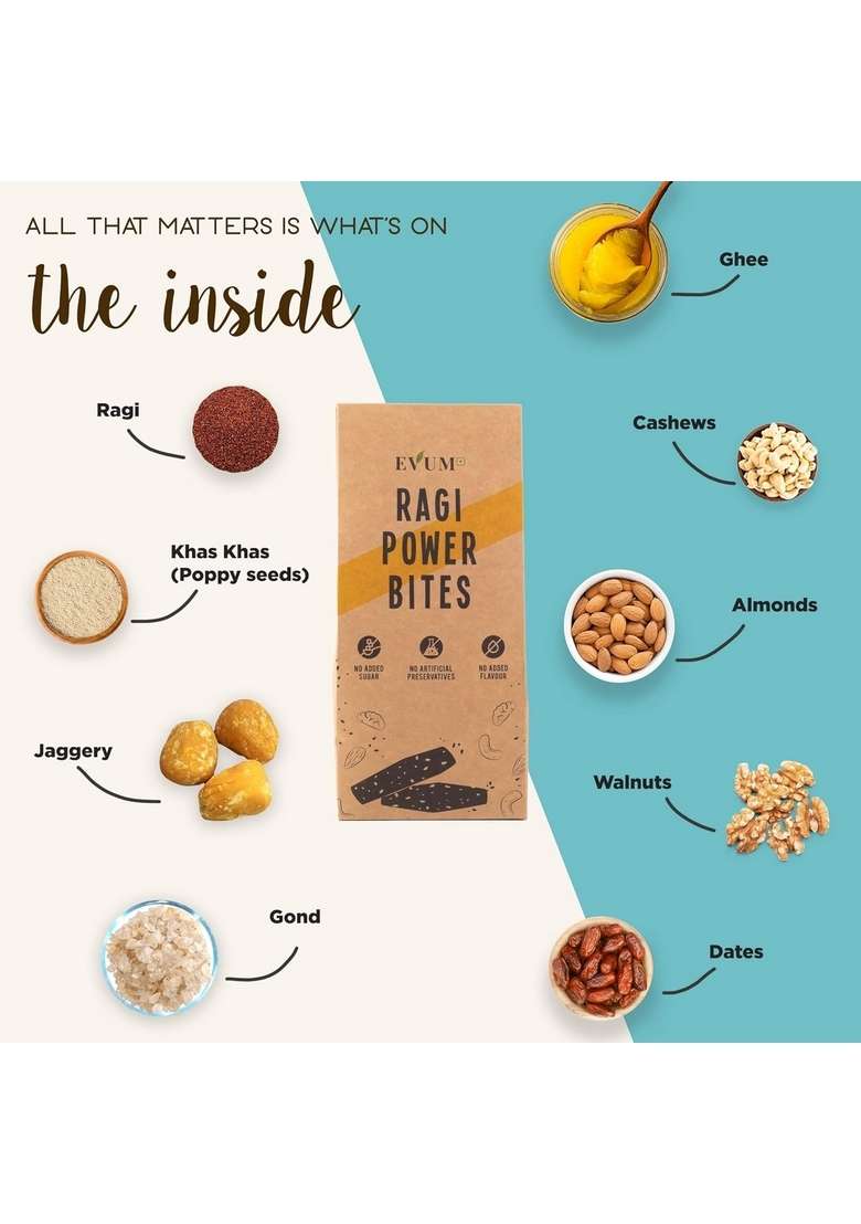 Evum Ragi Power Bites (150 Gm) | Dates, Jaggery And Dry Fruits Healthy Tasty Handmade Snacks Energy Booster No Added Sugar Preservatives - Indya