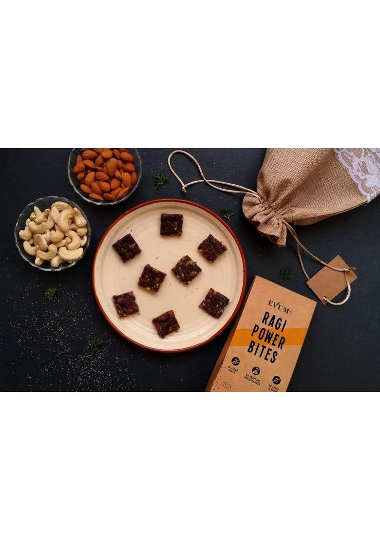 Evum Ragi Power Bites (150 Gm) | Dates, Jaggery And Dry Fruits Healthy Tasty Handmade Snacks Energy Booster No Added Sugar Preservatives - Indya