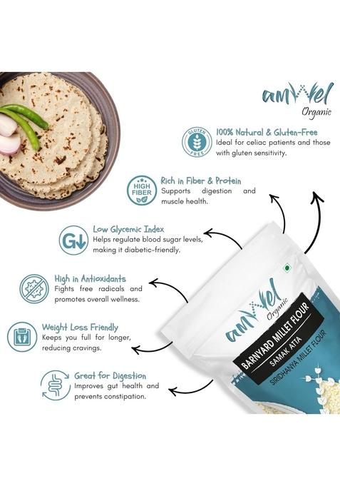 Amwel Organic Barnyard Millet Flour 450G | Samak, Sawang, Sama Atta Siri Dhanya Millets Low Gi Gluten Free Diabetic Friendly Fasting Food For Health & Weight Loss Vaccum Packed
