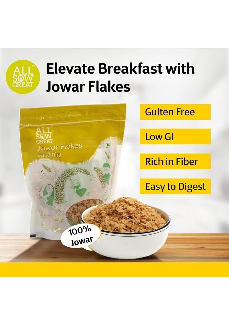 All Sow Great Jowar Poha Flakes | Poha/Flakes For Healthy Breakfast Rich In Fiber & Protein Millet Diet Food Gluten Free Sorghum Flake (Pack Of 2)