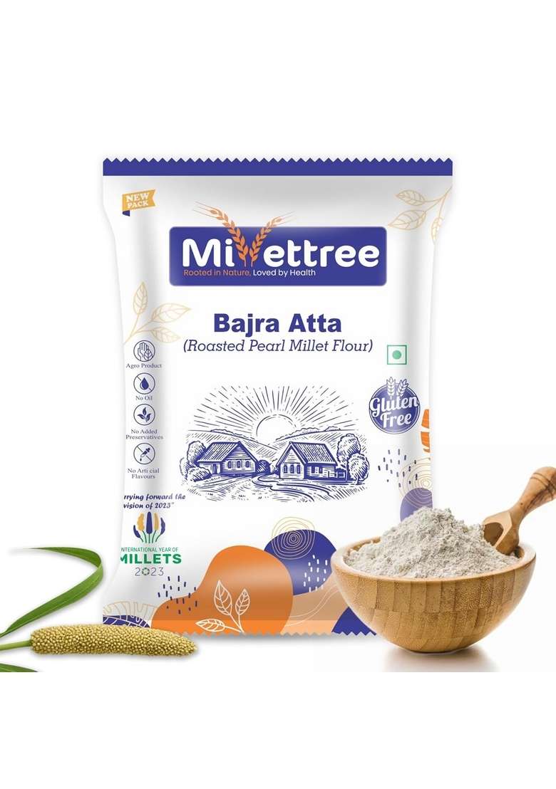Millettree Roasted Bajra Flour/Atta 450G | Chakki Ground Pearl Millet Flour Gluten Free Lightly For Easy Digestion High Fibre & Nutrient Rich Ideal Rotis, Bhakri Healthy Cooking - Indya