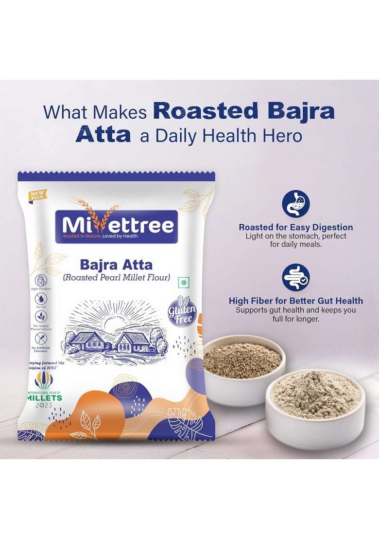 Millettree Roasted Bajra Flour/Atta 450G | Chakki Ground Pearl Millet Flour Gluten Free Lightly For Easy Digestion High Fibre & Nutrient Rich Ideal Rotis, Bhakri Healthy Cooking - Indya