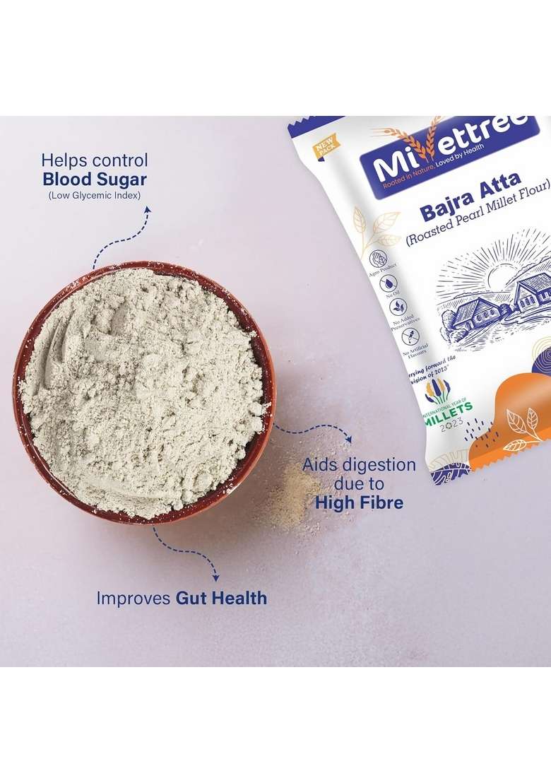 Millettree Roasted Bajra Flour/Atta 450G | Chakki Ground Pearl Millet Flour Gluten Free Lightly For Easy Digestion High Fibre & Nutrient Rich Ideal Rotis, Bhakri Healthy Cooking - Indya