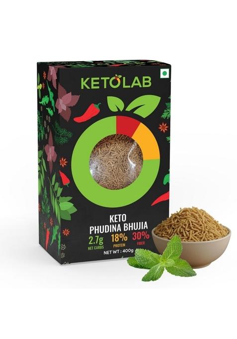 Ketolab Keto Bhujia (Phudina), 400 Gms, 1 Pack, 2.7G Net Carb & 18% High Protein/Serv, Identical To Regular Bhujia, Low Carb, Pre-Biotic Fibre, Gi, Diet, Weight Loss, Diabetic Friendly