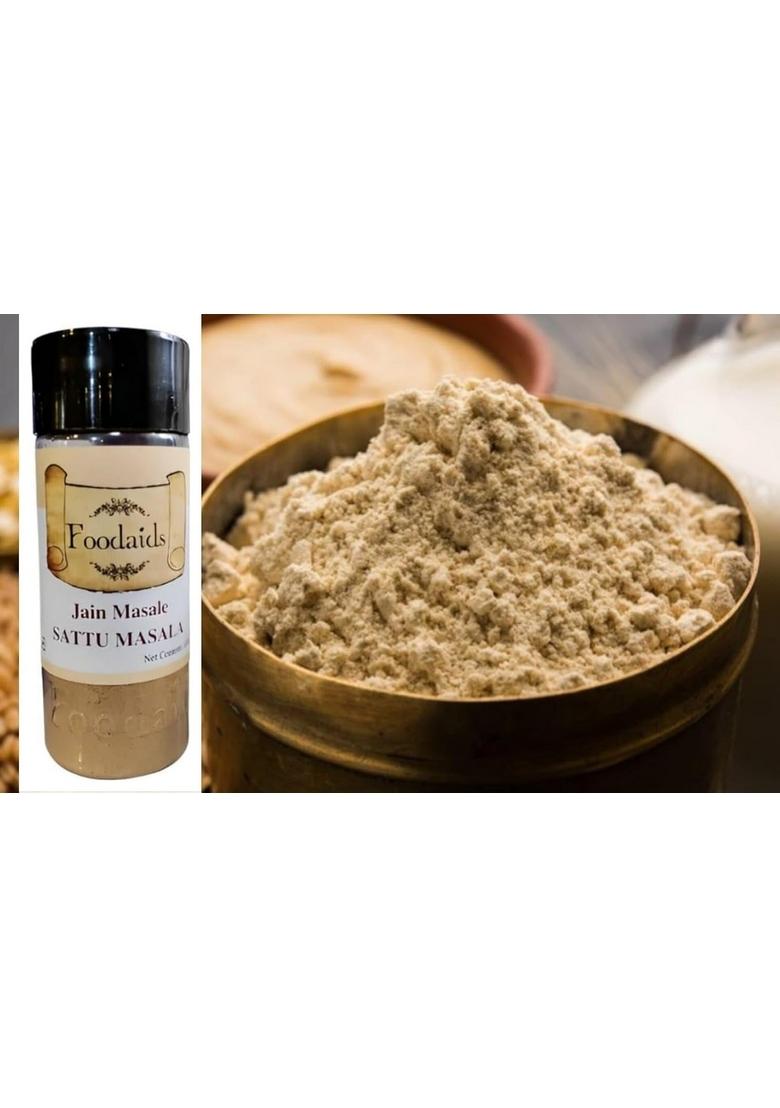 Foodaids Sattu Masala Powder 100Gm | Sprinkle Or Mix With Drink. Contain Spices : Roasted Jeera, Dhaniya, Mint Leaves, Kali Mirch & Ajwain. Aromatic Flavourful.