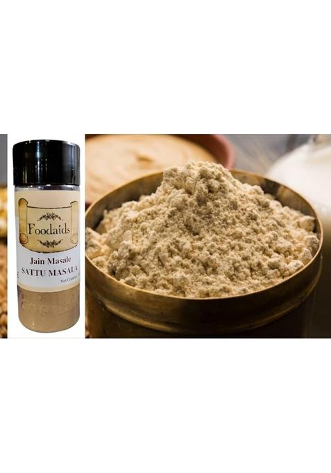 Foodaids Sattu Masala Powder 100Gm | Sprinkle Or Mix With Drink. Contain Spices : Roasted Jeera, Dhaniya, Mint Leaves, Kali Mirch & Ajwain. Aromatic Flavourful.