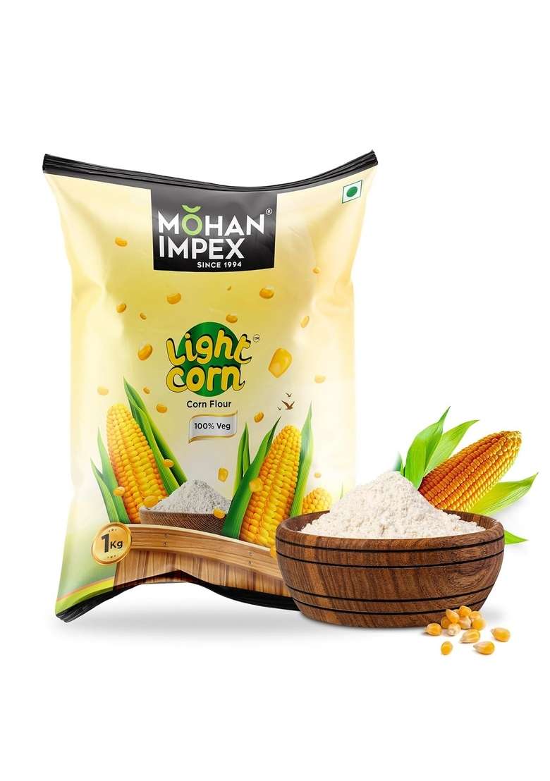 Mohan Impex Corn Flour 1Kg | Fresh Makki Maize Starch Powder Gluten-Free & Organic Best For Baking, Soups, Cakes Frying Natural Thickening Agent - Indya