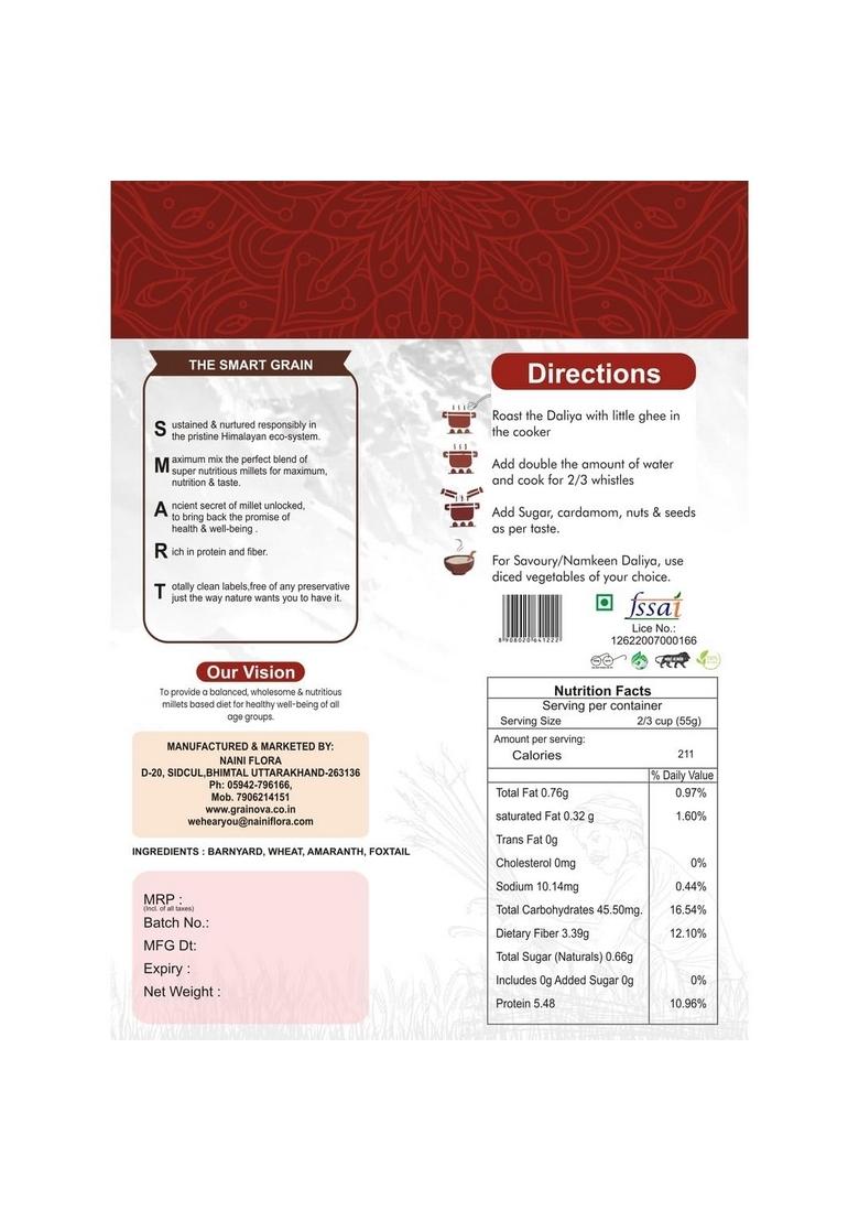 Grainova 100% Natural Original Millet Dalia | Pure Multi Healthy Grains Fibre Rich, Dalia- 1Kg Porridge Cracked Pearl Millets Alternative To Regular Daliya