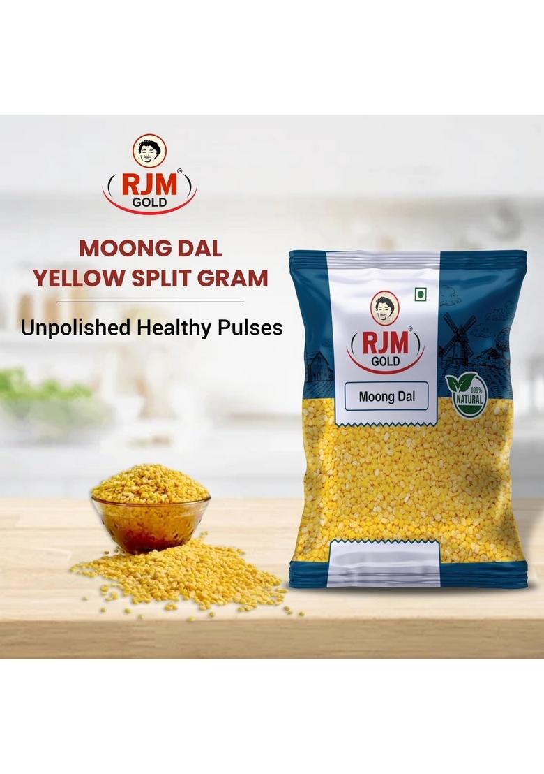 Rjm Gold Moong Dal Yellow Split Gram | Unpolished High Protein & Nutrients Quick-Cooking Easy To Digest Ideal For Fry, Khichdi, Baby Food 100% Veg Healthy Pulses 500 Gm
